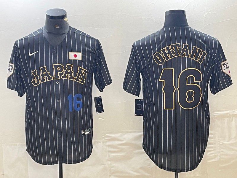 Men 2025 World Cub Japan #16 Ohtani Black Stripe Nike MLB Jersey style 14->more jerseys->MLB Jersey